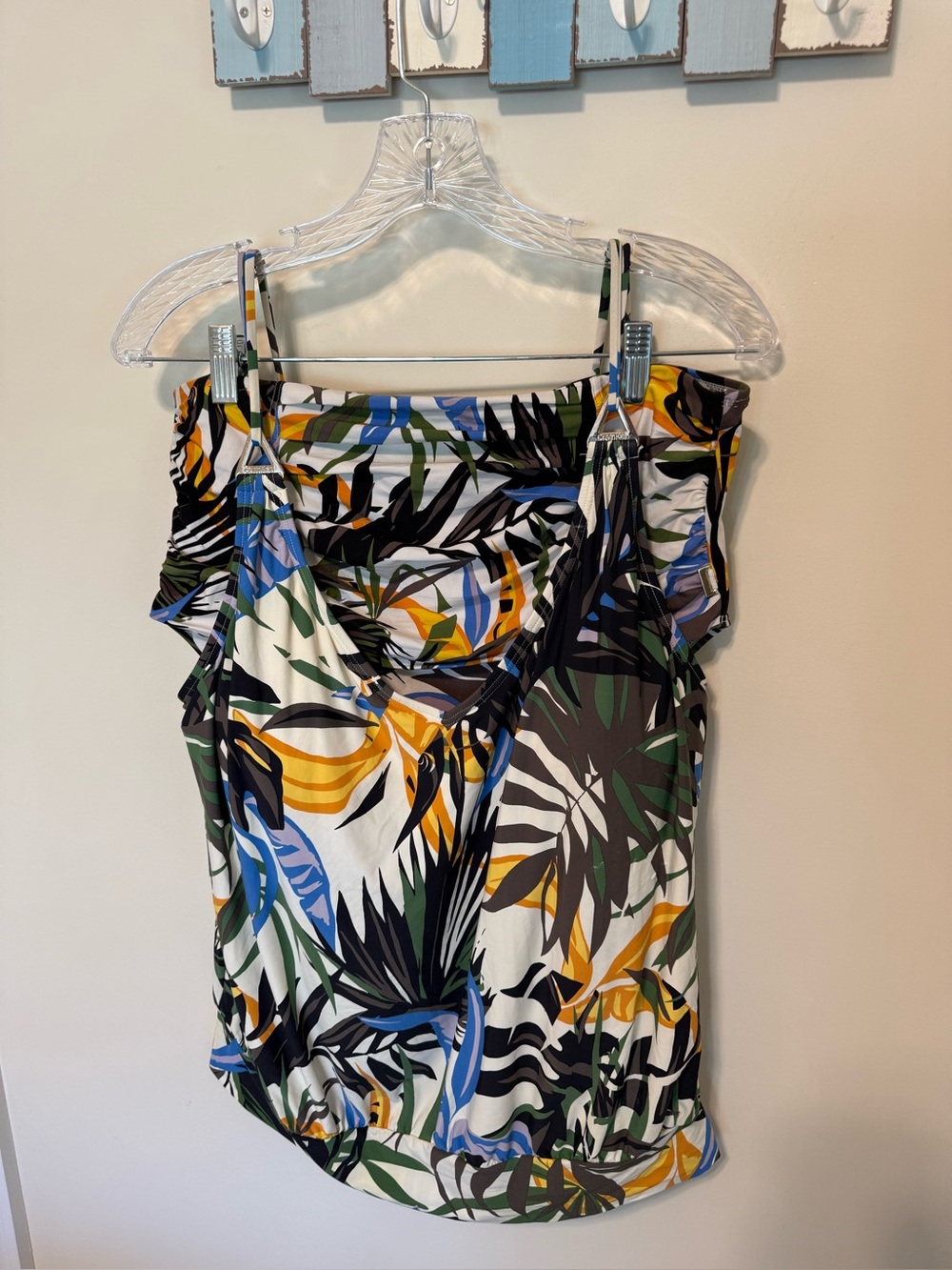 Calvin Klein Women’s Green/Blue Rainforest Palm Patterned Tankini Set / Size XL